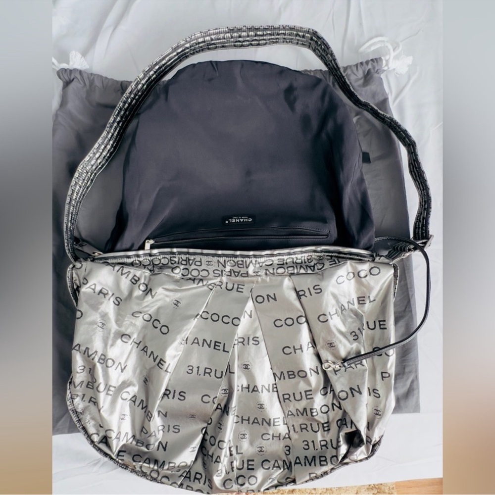 Chanel Rue de Cambon Hobo Black and Silver Logo Shoulder Bag